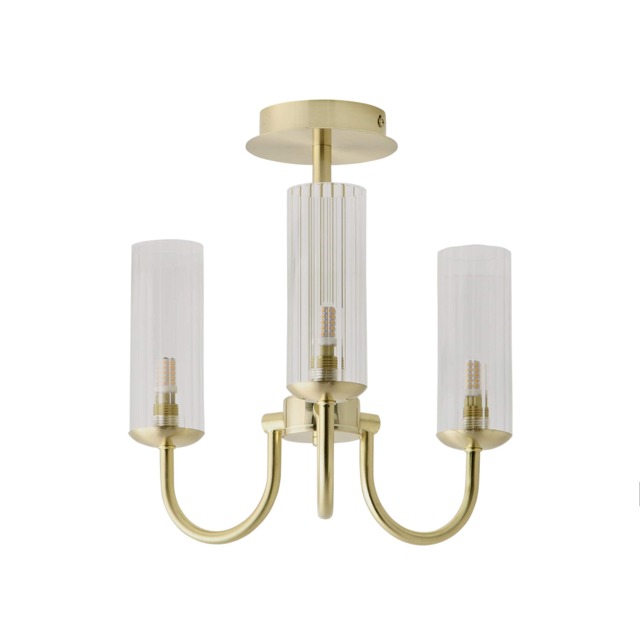 ValueLights Canya 3 Way Gold Ceiling Light Clear Ribbed Shades Gold