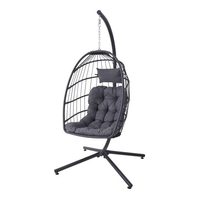 Living and Home Swing Hanging Egg Chair with Cushion and Pillow Black Cushion & Headrest Colour: Dark Grey One Size