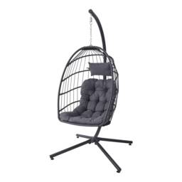 Living and Home Swing Hanging Egg Chair with Cushion and Pillow Black Cushion & Headrest Colour: Dark Grey One Size