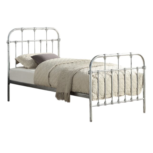 Camden Victorian Hospital Style Distressed Silver Steel Effect Metal Bed Frame Silver Distressed Silver Single