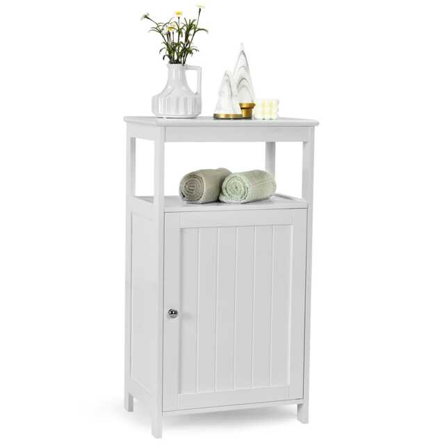 COSTWAY Bathroom Floor Cabinet Single Door Floor Cabinet White 1