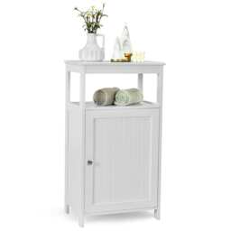COSTWAY Bathroom Floor Cabinet Single Door Floor Cabinet White 1