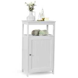 COSTWAY Bathroom Floor Cabinet Single Door Floor Cabinet White 1