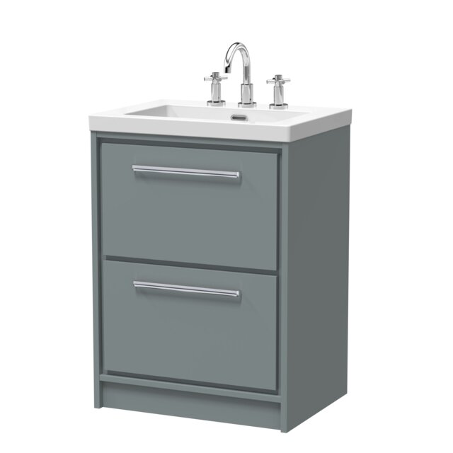 Balterley Modern Bathroom 2 Soft Close Drawer Floor Standing Vanity Unit Fireclay Basin Grey Monument Grey 845 x 613 x 462mm