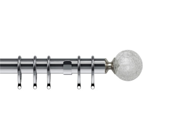 25-28mm Crash End Satin Silver Metal Curtain Pole Set 120 - 210cm Silver Silver