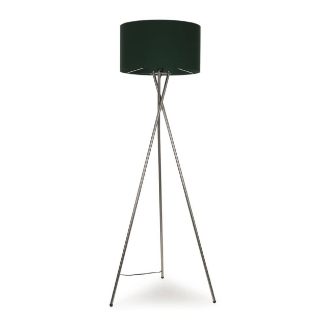 ValueLights Camden Brushed Chrome Tripod Floor Lamp Green Shade Green