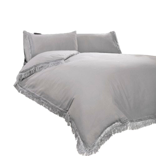 Tia Trellis Polycotton Reversible Duvet Cover Set with Pillowcase Silver Double 1