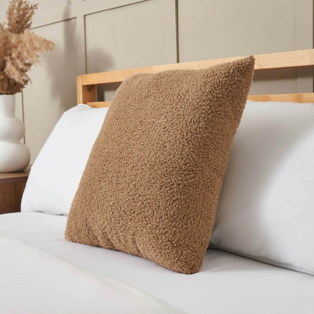BHS Really Soft Teddy Bear Fleece Cushion, Brown