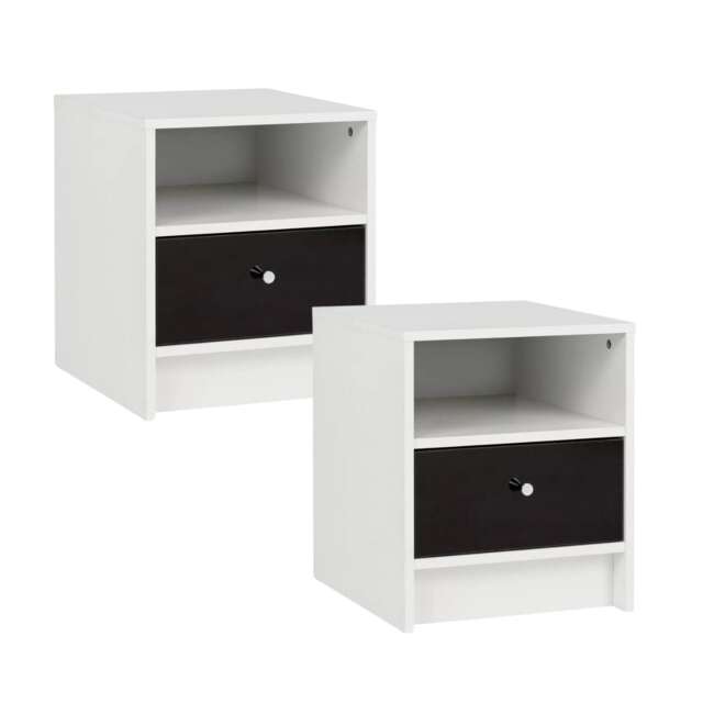 Malibu Compact Bedside Cabinet with Side Table Storage White White & Set of 2 2