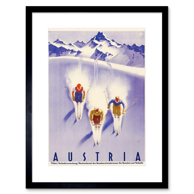 "Austria Alps Ski Snow Winter Sport Vintage Travel 9x7"" Black Framed Wall Art Print"