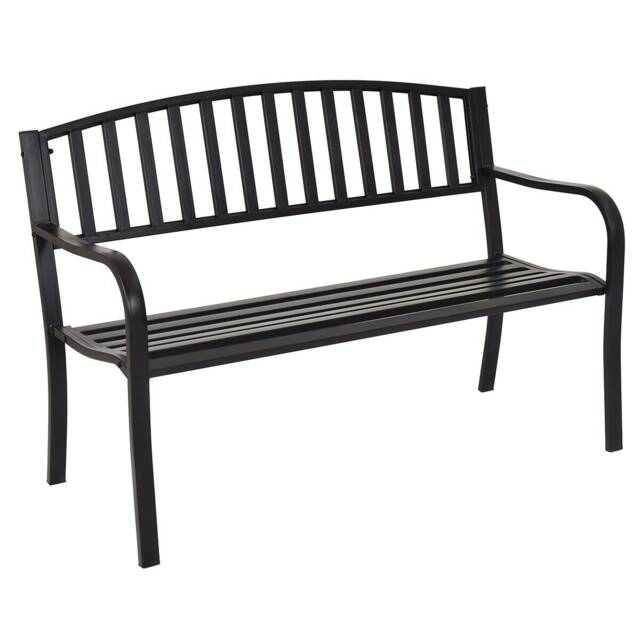 COSTWAY Steel Garden Bench Outdoor Patio Loveseat Bench Black