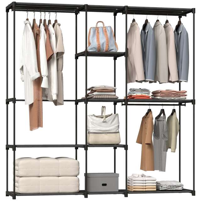 HOMCOM Open Portable Wardrobe, Clothes Rack with 8 Shelves, Black