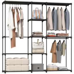 HOMCOM Open Portable Wardrobe, Clothes Rack with 8 Shelves, Black