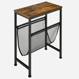 COSTWAY Industrial Sofa Side Table Desk with Magazine Holder Brown
