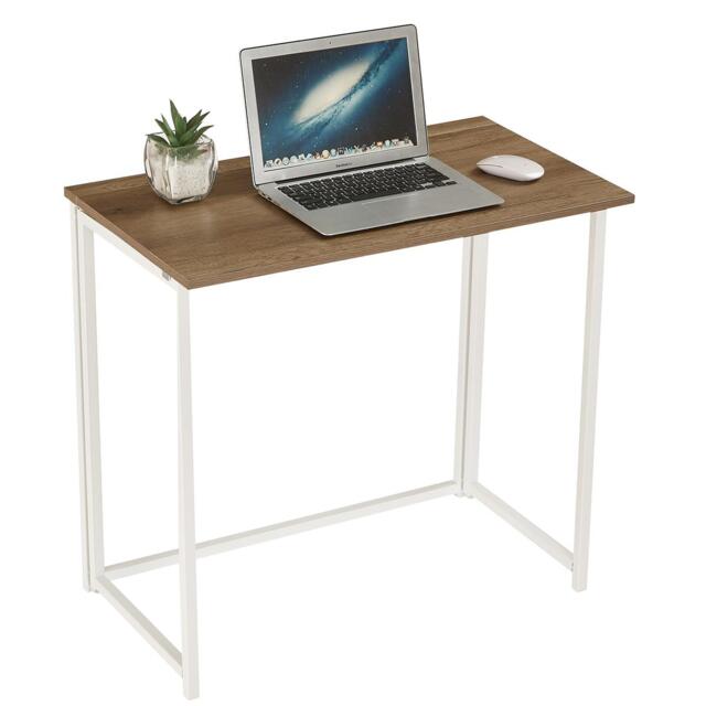 House of Home Folding White Wood Computer Desk Foldable Study Coffee Table Laptop Office PC Brown