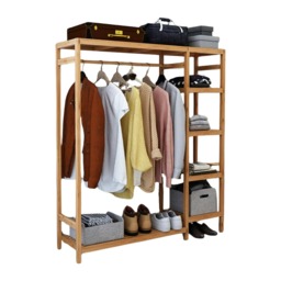 Natural Wooden Wooden Clothes Rail With 5 Shelves Open Wardrobe Garment Rail Garment Rack Brown One Size