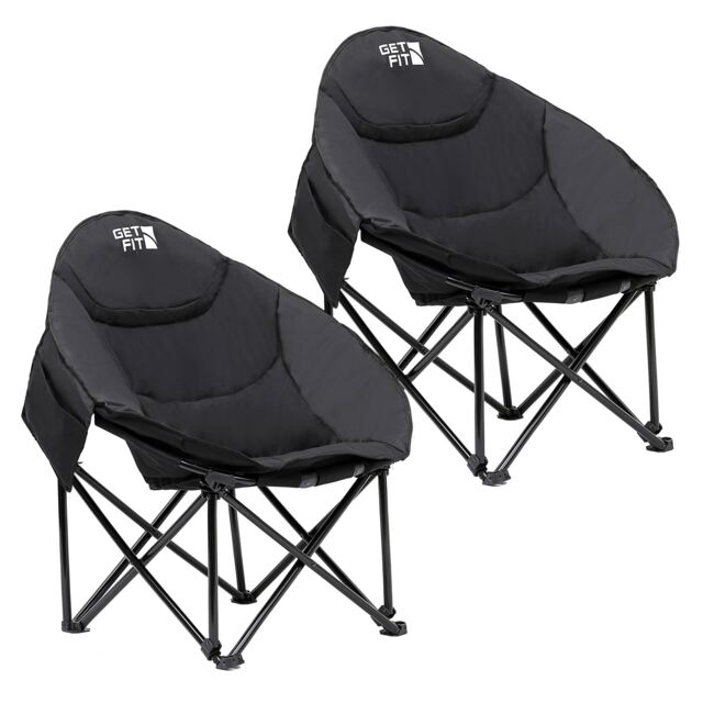 Get Fit Moon Camping Chair - Portable Outdoor Premium Folding Chair With Magazine Pocket, Cup Holder & Carry Bag - Capacity 130Kg - 2 Pack Black 2