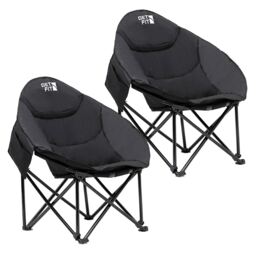 Get Fit Moon Camping Chair - Portable Outdoor Premium Folding Chair With Magazine Pocket, Cup Holder & Carry Bag - Capacity 130Kg - 2 Pack Black 2