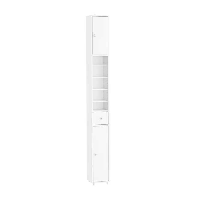 SoBuy Narrow Bathroom Column Cabinet with Adjustable Shelves and Drawer, White, 7.9x7.9x70.9 in, 25 kg - BZR34-II-W
