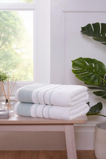 Dakota Stripe Cotton Bath Towels Set Of 2 Green Bath towel 2