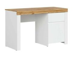 130cm Desk with Drawer Storage Cupboard Wide Oak Effect Top Study Home Office Computer Table White Gloss Scandi Holten