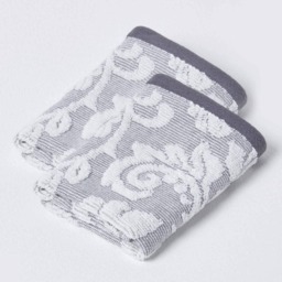 Homescapes Damask Turkish Cotton 600 GSM Face Cloth - Set of 2, Silver