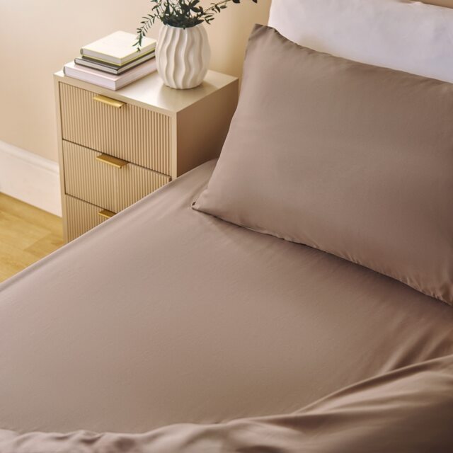 OHS Ultra Soft Microfibre Plain Fitted Bed Sheet Brown Natural King