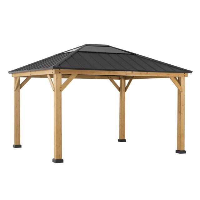 Sunjoy 3.93m x 3.35m Cedar Wooden Gazebo BRURI, Anthracite