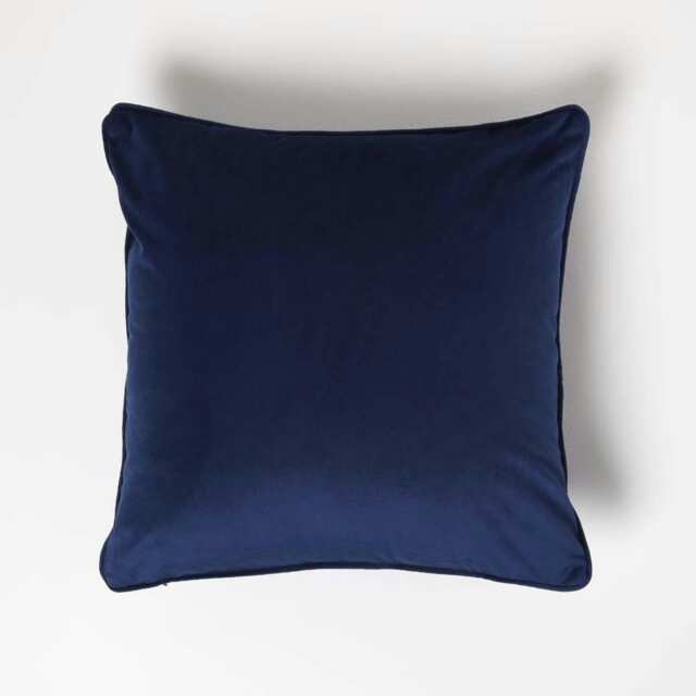 Homescapes Navy Filled Velvet Cushion with Piped Edge - 46 x 46 cm Blue Navy 1