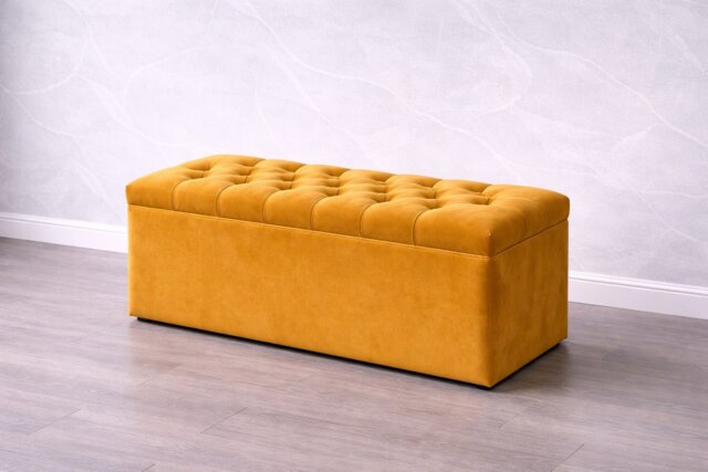 Mustard Plush Ottoman Storage Box