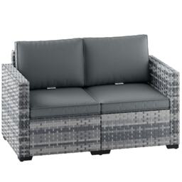 Outsunny 2 Seater Rattan Garden Sofa with Deep Seat, Wide Arms, Mixed Grey Grey Mixed Grey Two Seater