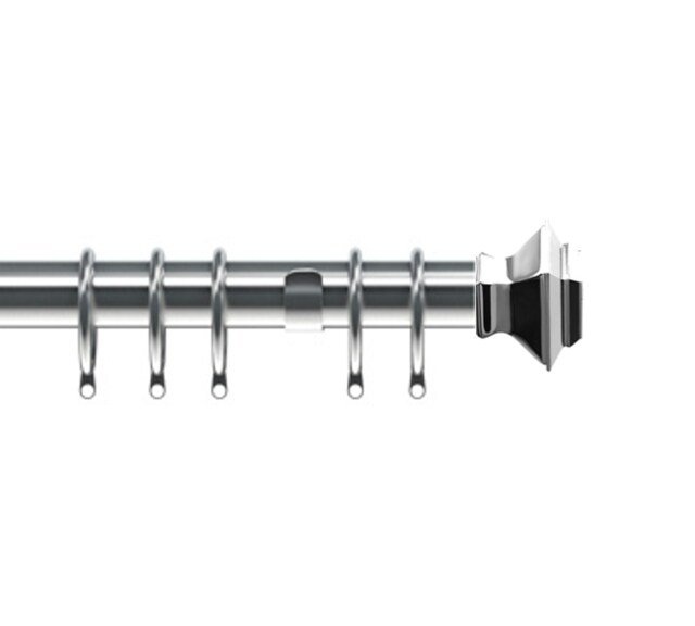 35mm Fixed Length Metal Curtain Pole Set Chrome Aztec Finial 160cm Silver Silver