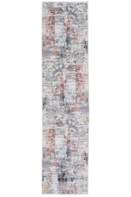 KUKOON Neutral Multicolour Distressed Abstract Non Slip Washable Low Pile Runner Rug 80cm x 300cm Multi