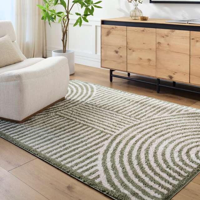 LIVABLISS Fossay Shaggy-Washable Modern High Pile Rug 200 x 275 cm Beige Green
