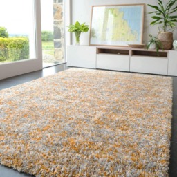 KUKOON Soft Mottled Gold & Grey Shaggy Rug – Modern Luxury Deep Pile Area Carpet for Living Room & Bedroom 120cm x 170cm