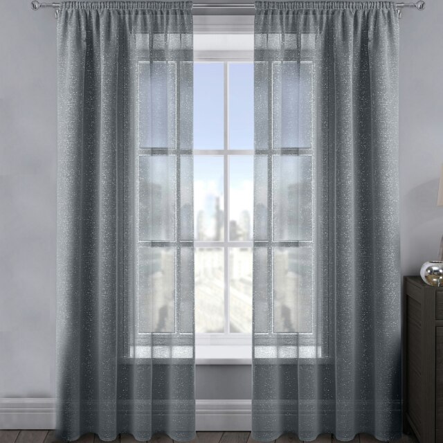 Velosso Alessandria Sparkle Slot Top Voile Panel - 137cm x 228cm Grey Charcoal