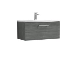 Balterley Modern Bathroom 1 Soft Close Drawer Wall Hung Vanity & Basin Grey Anthracite Woodgrain 389 x 810 x 440mm