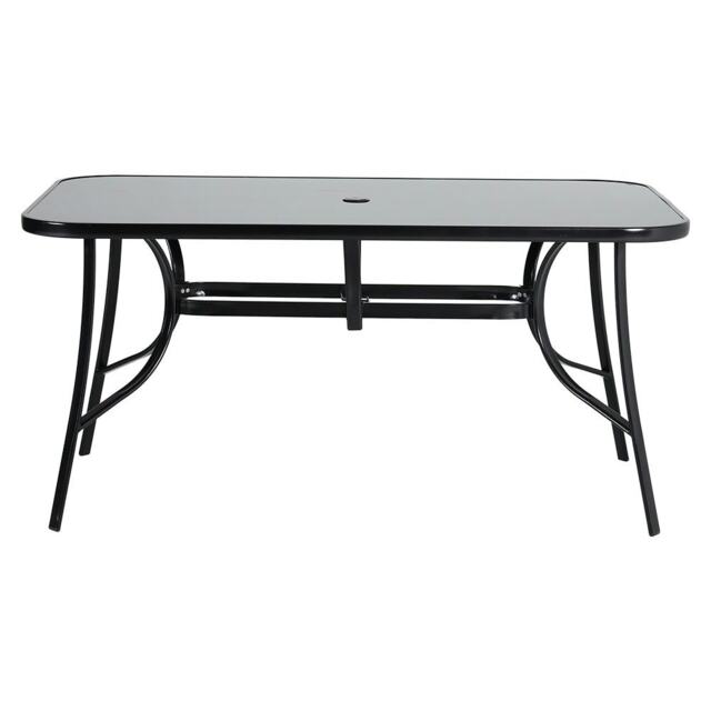 Living and Home Metallic and Tempered Glass Garden Table with Parasol Hole Outdoor