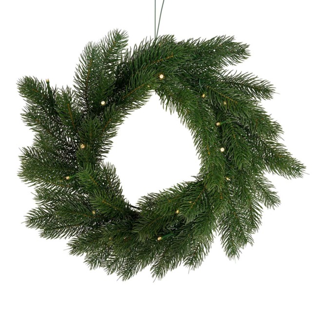 Charles Bentley 12in Faux Pre-Lit Decorative Green Christmas Front Door Wreath