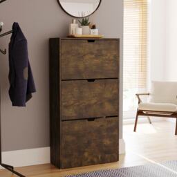 Vida Designs 3 Drawer Shoe Cabinet Shoe Rack Storage Cupboard, Dark Wood