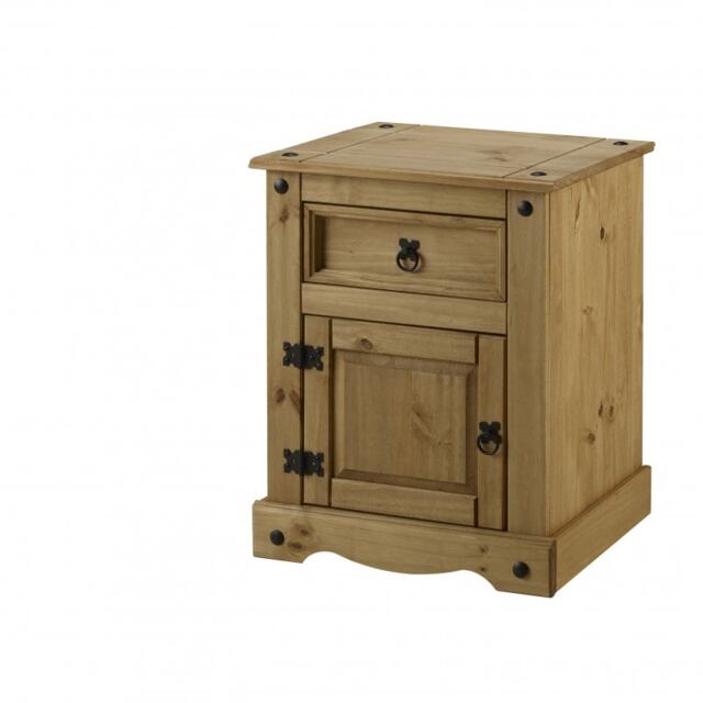 Mercers Furniture Corona LARGE Pot Cupboard Bedside Table Cabinet 1 Door 1 Drawer Solid Wood Pine Wooden with Mexican Styling