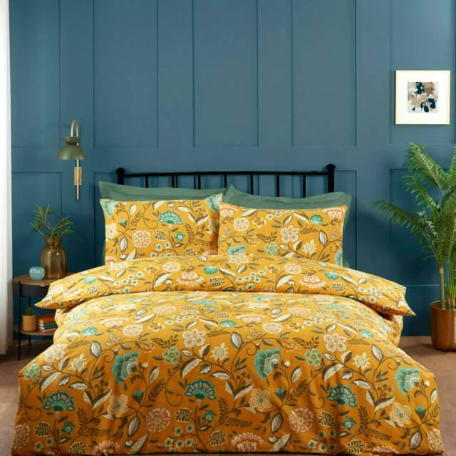 Portfolio Home Marla Floral Soft Easy Care Bed Linen Bedding Duvet Cover Quilt Set With Pillow Case Yellow Super King