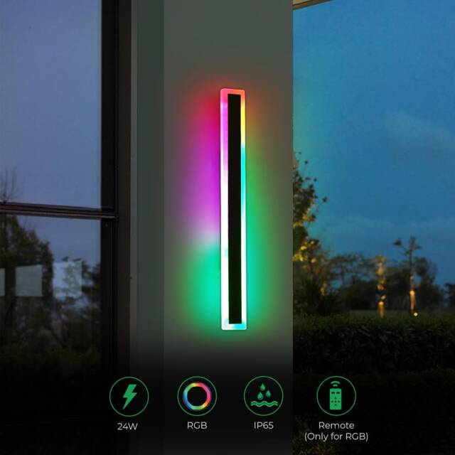 Ener J Outdoor LED Modern Wall Light RGB 100cm Matte Black 24W 240V