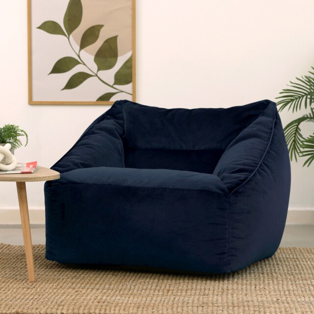 Natalia Velvet Adults Bean Bag Armchair, Ready Filled Large Beanbag Midnight Blue Blue Midnight Blue XL 1