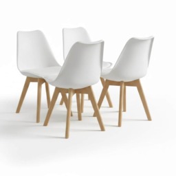 Dining Chairs Set Of 4 White Kitchen Plastic Tulip Chairs Wooden Legs Padded Seats