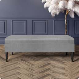 Safar Plain 90cm Ottoman Storage Bench - Plush Velvet Shoe Bench - Silver Upholstery Footstool with Storage