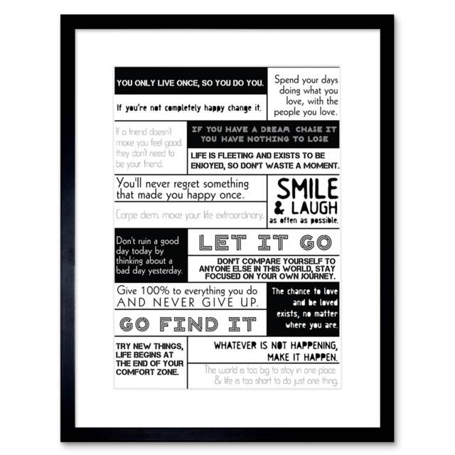 "Motivational Manifesto Advice Typography Grid 9x7"" Black Framed Wall Art Print"