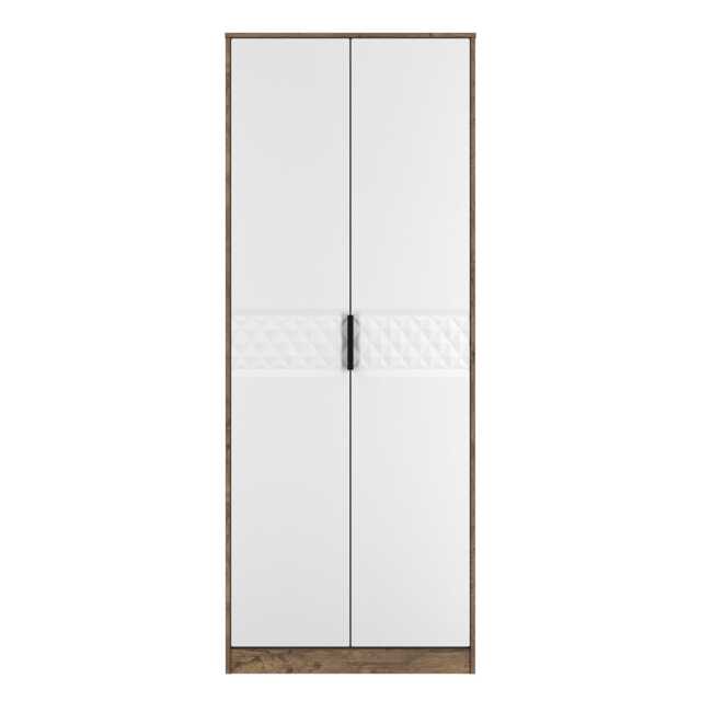 Islay Tall Double Wardrobe in White Matt & Vintage Oak (Ready Assembled) White White Matt & Vintage Oak