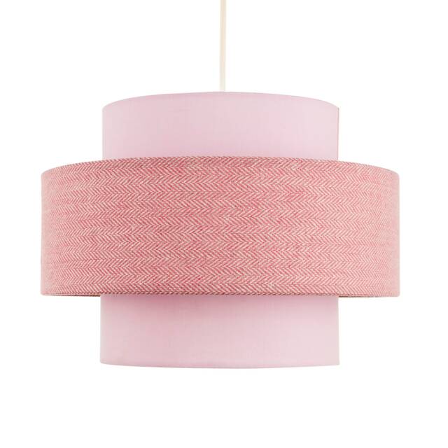 Modern Soft Pink Herringbone Linen Triple Tier Design Pendant Shade