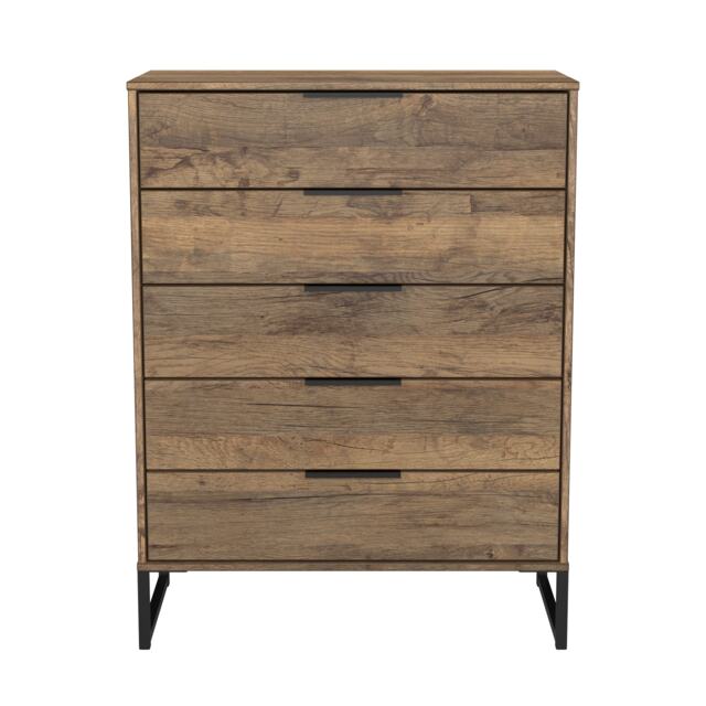 Beijing 5 Drawer Chest of Drawers in Vintage Oak (Ready Assembled) Brown Vintage Oak